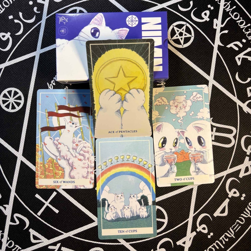 Tarot Deck With Guidebook - Grillige aquarel katten-tarotkaarten Kawaii 10,3*6cm NIMN