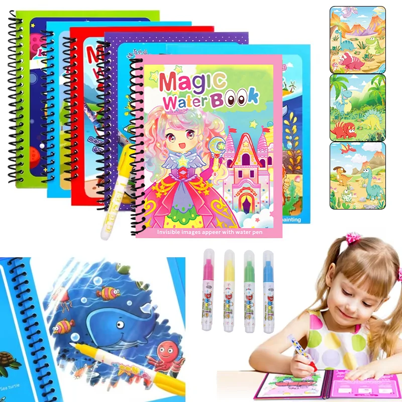 Reusable Water Magic Coloring Book - Cartoon Magic Water Drawing Book met