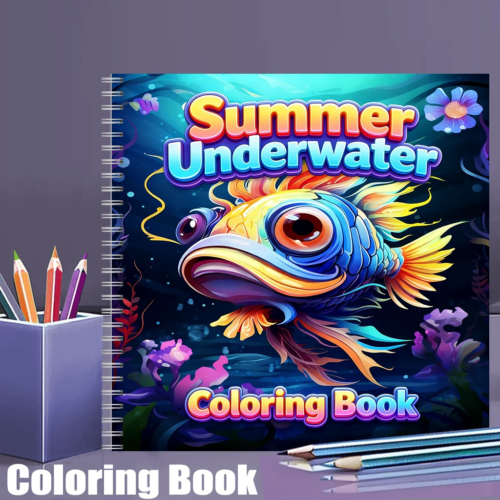 Adult Coloring Book Stress Relief - Zomeronderwaterkleurboek voor volwassenen, schattig tekenboek met