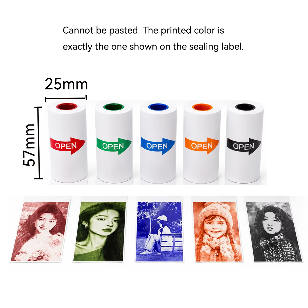 Mini Pocket Thermal Printer Paper Roll - 57x25mm Wit/Kleur Thermisch Papierrol - Zelfklevend,