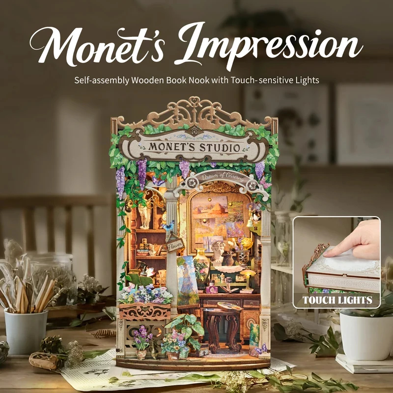 Houten Monet's Studio Boekenho - Diy Wooden Book Nook Kit Shelf Insert recensie en prijs